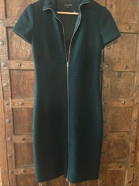 Lyn Devon Green Zip-Front Midi Dress